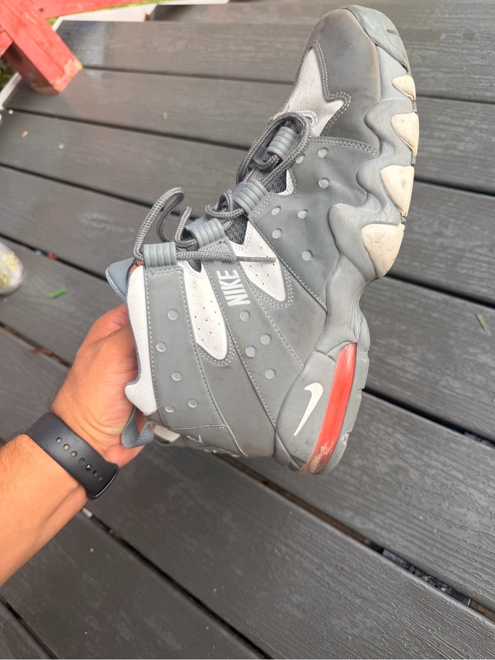 Nike Kids Gray and Red High-Top Sneakers